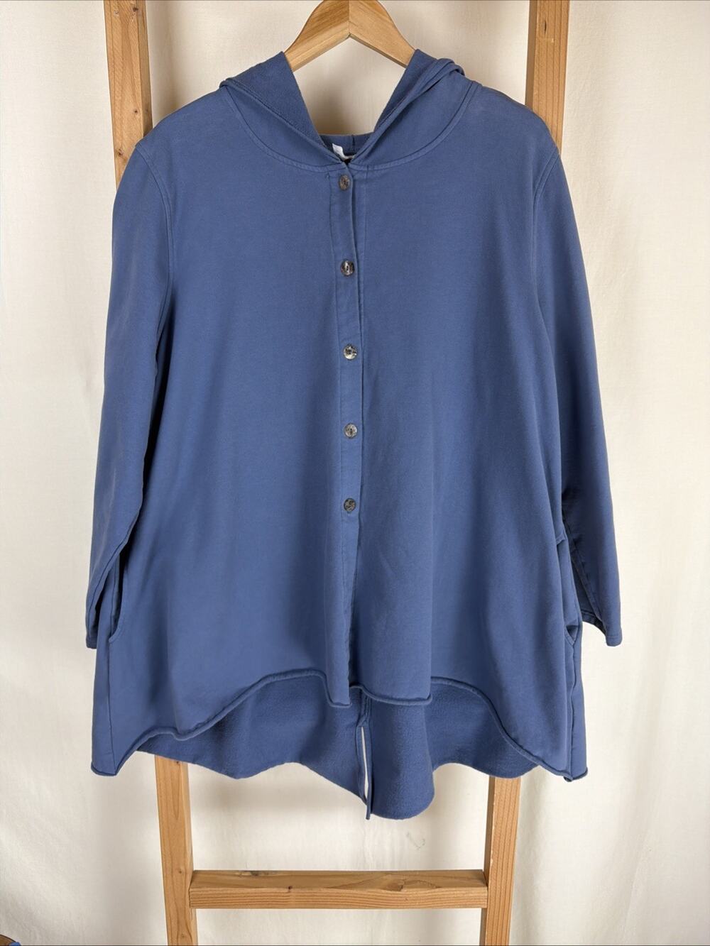 NWT Kleen Navy Button Hoodie High-Low Hem 100% Cotton Tunic #0807 1X